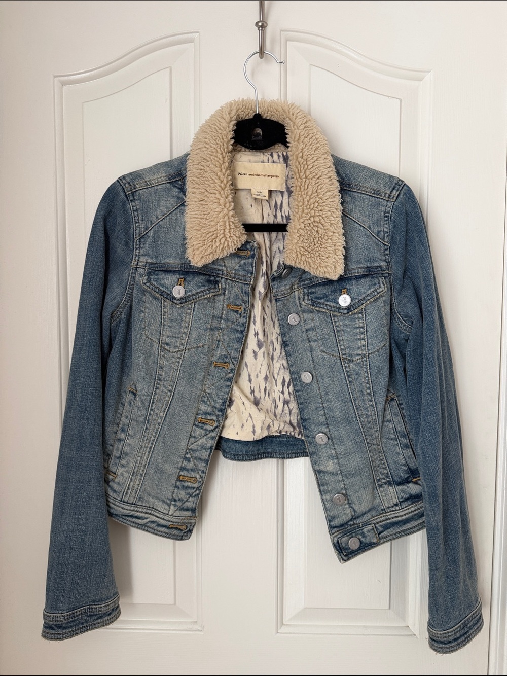 Pilcro and the Letterpress Light Blue Denim Jacket with Cream Sherpa Collar